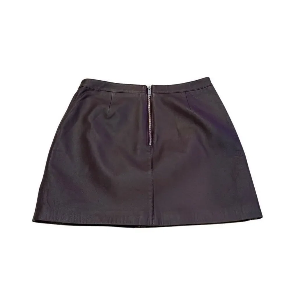 Ena Pelly Womens 100% Leather Mini Skirt Size 10 Burgundy